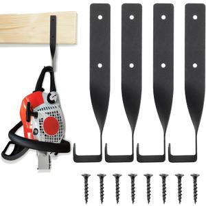 SOUJOY Chainsaw Holder Wall Mount 4 Pack, Heavy Duty Metal Storage Hanger with Screws, Organize Chainsaws, Easy Installation Trimmers and Garage Tools, Workshop and Garage Organization, Black Hooks