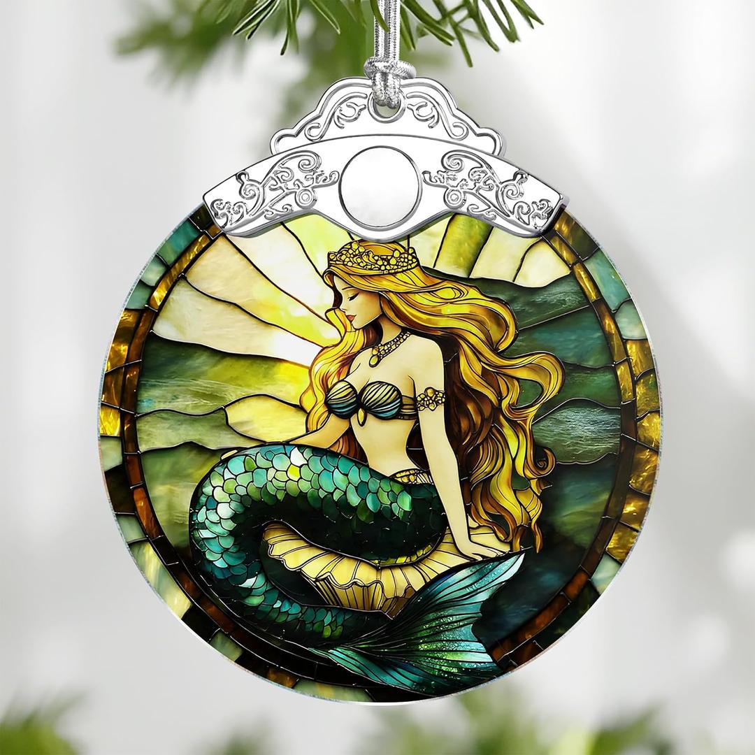 Mermaid Stained Glass Ornament, Christmas Ornaments Christmas Tree Decorations, Holiday Decor, Stocking Stuffer, Gift Idea, Gifts for Mermaid Lover, Fans of Fairy-Tale Theme, Friend, Family