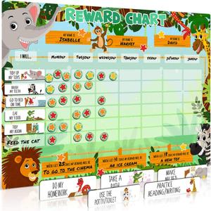 Luigi's Large Safari Animal Magnetic Star/Reward Chart for Kids: Encourages Good Behaviour and Customisable with Choice of Magnets and Dry Erase Feature