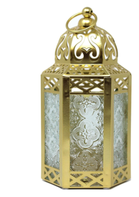 1pk Small Gold Metal Decorative Moroccan Lantern Candle Holder Lamp - Indoor Home Decor, Outdoor Patio, Weddings, Christmas