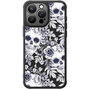 FUNMIKO for iPhone 15 Pro Case Wireless Charging & Military-Grade Protection - Cute Floral Design for Women Girls, Non-Slip Matte Cover with Shockproof Corners - Floral Skull