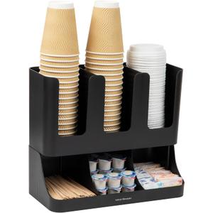 Mind Reader 6 Compartment Upright Breakroom Coffee Condiment and Cup Storage Organizer, Black