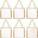 OLYCRAFT 6pcs Gold Mini Glass Hanging Frame 2.1x2.1 Inch Gold Metal Picture Frames Clear Double Glass Floating Frames Hanging Artwork Display Frame for Pressed Flowers Leaf and Artwork