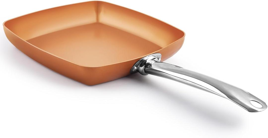 Toutrop Non-Stick Copper Square Frying Pan, 9.5" Chef Skillet with Ceramic Coating, Oven Dishwasher Safe, PFOA-Free, Home Use for All Stoves