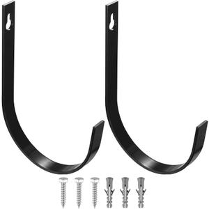 2 Pcs Wall Hooks for Hanging Heavy Duty, Coat Hooks Wall Mounted, Black Metal Screw in Hook Hangers for Hanging Towels Backpack Clothes Robe Bags Bathroom Closet Garage Outdoor + Screws(6.1")