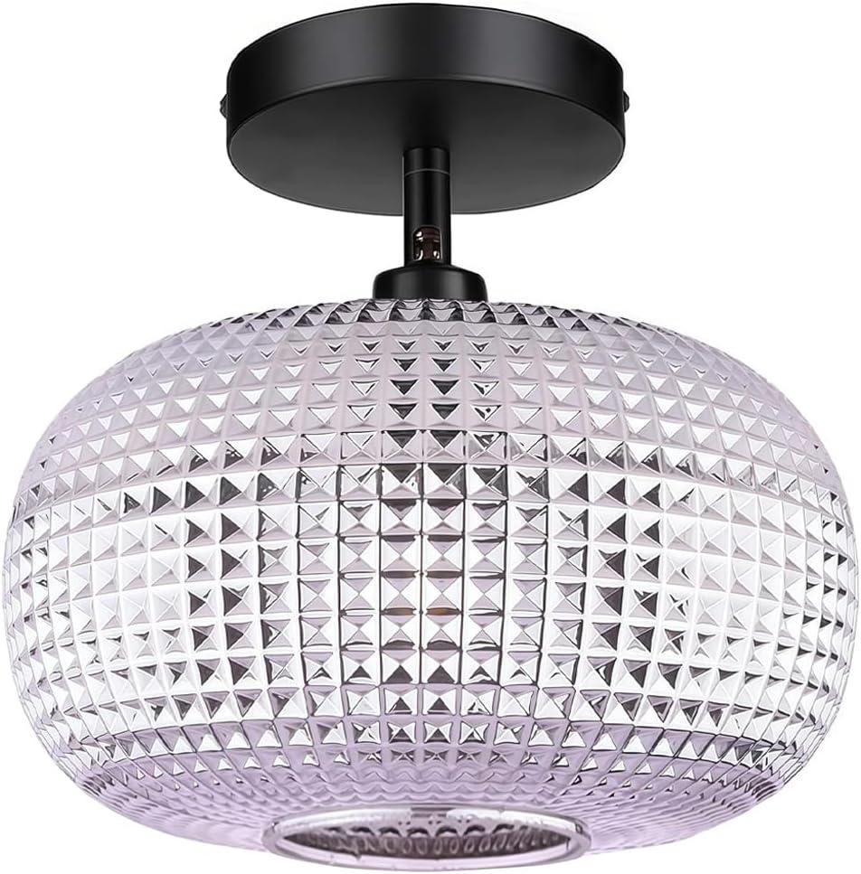 Semi Flush Mount Ceiling Light Fixture,Hallway Light Fixtures,Kitchen Lighting Fixtures Ceiling,Globe Glass Ceiling Light Fixture,Vintage Light FIxtures for Bathroom EntryWay Bedroom (Smoky)