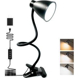 BOHON Desk Lamp 5 Color Modes 10 Brightness Dimmer Reading Light 10W 38 LED Clamp Lamp with Auto Off Timer 360 Flexible Neck Clip on Light for Bed Bedside, AC Adapter Include