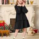 Girls Lantern Long Sleeve Dress Kids Flowy Tiered Ruffle Crewneck A-Line Fall Dresses (160, Black)