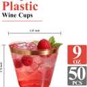 Goodluck 50PCS 9oz Red and Gold Plastic Cups for Party, Disposable Gold Rim Cups, Plastic Cocktail Glasses for Wedding Thanksgiving, Christmas, and Parties