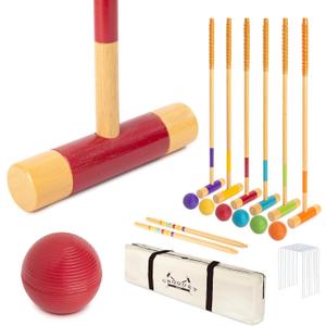 GoSports Six Player Croquet Set - Choose Deluxe (35") or Standard (28") - Modern Wood Design