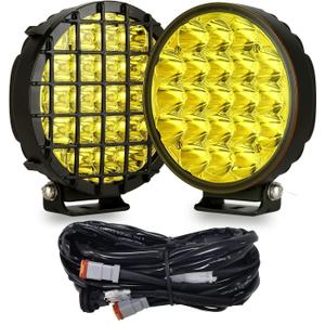 BIGLIONX 6inch 2pcs Amber Round LED Offroad Lights Amber Offroad Driving Fog Lights with Wiring Harness 210W 32000LM Waterproof IP68 IP69K 12V 24V for Pickup Trucks ATV UTV SUV