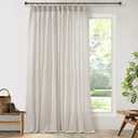 Extra Wide Pinch Pleated Linen Curtains 102 Inch Length for Living Room Light Filtering Semi Sheer Window Drape with Hooks Rings Back Tab 100 Wide 102 Inch Long for Patio Glass Sliding Door (Oatmeal)