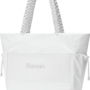 BOSSTIN Tote Bag for Women, Large Tote Bag with Zipper, Lightweight Shoulder Handbag with Compartments for Work Travel, White 