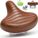 Wide Bike Seat for Men Women Comfort, Large Soft Padded Bicycle Seat Cushion, Oversized Comfortable Replacement Saddle for Beach Cruiser, City Bike, MTB, Ebike, Scooter, Stationary Exercise Bike (C1 Brown)