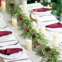 BLOSMON Christmas Garland for Table Decorations: 6.2 Ft Prelit Glitter Garland for Mantle Stairs Railing - 12 Light Modes Remote Timer - Red Berries Pine Cones Eucalyptus Garlands for Door Staircase