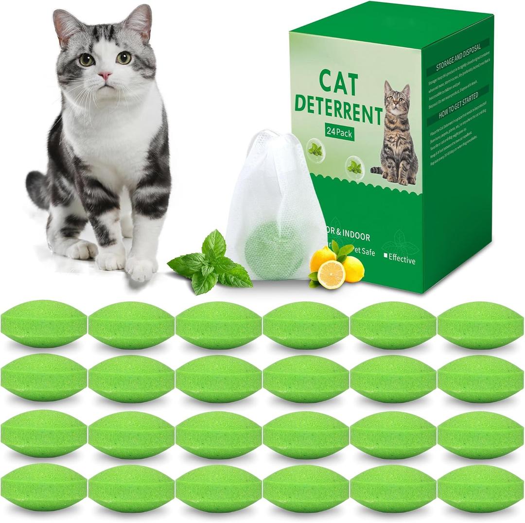 24 Pack Cat Deterrent Outdoor Indoor, More Effective Natural Peppermint with Long-Lasting Protection, Safe for Kids and Pets  Ideal for Yards, Gardens, and Homes to Keep Cats Away
