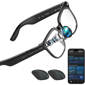 AI Smart Glasses with Camera  1080P HD Video & Audio, Real-Time Translation, ChatGPT Assistant, Bluetooth Smart Sunglasses with Noise Reduction, Prescription Lenses Compatible