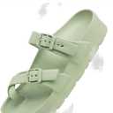 Womens Platform Sandals with Arch Support, Adjustable Buckle Beach Sandal Woman Comfort Lightweight Ultra Cushion EVA Slides (Green)
