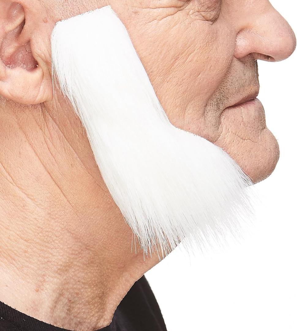 Mustaches Self Adhesive Fake Mutton Chops, Novelty, Sideburns False Facial Hair, Costume Accessory for Adults.White Color