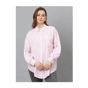 Verdusa Women's Striped Print Button Down Shirts Long Sleeve Collared Loose Blouse Tops Small