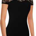 Women Ballet Lace Short Sleeve Dance Leotard Tank, Hollow Back Dancewear (Medium)