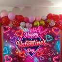 Neon Happy Valentine's Day Banner Backdrop 7x5FT Colorful Glitter Valentines Day Photography Background Red Pink Valentines Party Decorations Supplies Photo Props