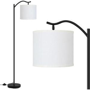 BoostArea Modern LED Arched Floor Lamp with Natural Linen Shade, 3 Brightness Levels, E26 Socket, Footswitch, 63-inch Tall, White