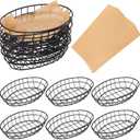 Geytetqi 12 Pack Wire Bread Basket with 50 Sheets Deli Wrappers Paper, 9.65 x 6.1 x 2.17 Inch Metal Oval Bread Basket for Food & Fruit Serving  Durable Black Wire Baskets for Home & Kitchen