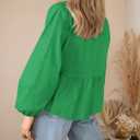 PRETTYGARDEN Women's Spring Fall Babydoll Peplum Blouse Shirt Puff Long Sleeve Bow Tie Front Trendy Cute Y2K Going Out Tops (Green, L)