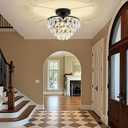 Close to Ceiling Light Fixtures Mini Crystal Flush Mount Ceiling Light Chandelier Modern Indoor with E26 Base Hallway Bedroom Bathroom Entryway Kitchen (Black) (3-layer)