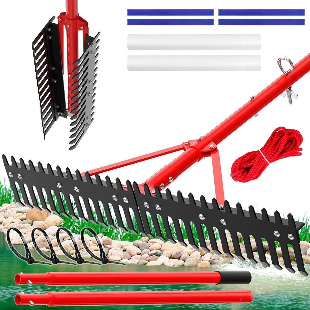 Adjustable Aquatic Weed Rake 2026 Upgrade Patents Pending,Heavy Duty Aluminum Pond Rake,Double Sided Floating Lake Rakes for Removal of Weeds, Leaves & Floating Scum