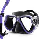 Greatever Dry Snorkel Set,Panoramic Wide View Anti-Fog Scuba Diving Mask,Professional Snorkeling Gear for Adults Kids