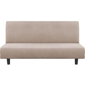 Flamingo P Stretch Armless Futon Covers - Full Queen Futon Couch Covers Slipcover - Soft Thick Jacquard Washable Sand