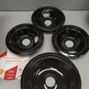 W10290350 W10290353 Burner Porcelain Drip Pans Set Replacement by APPLIANCEMATES Fits whirlpool Electric Range Stove Top Drip Bowls 4-Pack Includes 2 Large 8-Inch and 2 Small 6-Inch (Black)