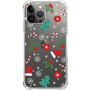 Cute Christmas Holidays Clear Case for iPhone 15 Pro, Christmas Hat Candy Snowflake Pattern Case for Teens Girls Boys,Clear Trendy Design TPU Bumper Case for iPhone 15 Pro