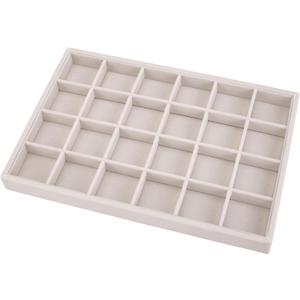 Mornajina 24 Grids Velvet Jewelry Tray Jewelry Display Tray, Stackable Empty Plate Trays for Earrings Necklaces Bracelet Rings Display Showcase - Beige (24 Grids 13.8"x9.5")