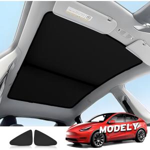 Tesla Model Y Roof Sunshades, 2 in 1 Ice Crystal Sunshade for Tesla Model Y 2021-2023 2024 with Triangular Sun Shades UV/Sun Protection Heat Insulation Non-Sag