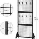 CHOEZON Grid Wall Panel 5.7’ x 2’ FT Grid Display Rack, Movable Gridwall Display Stand with Wheels, Sturdy Floorstanding Wire Grid Rack with 4 S-Shaped Hooks and 4 Garment Hooks, Black TCJ17BB