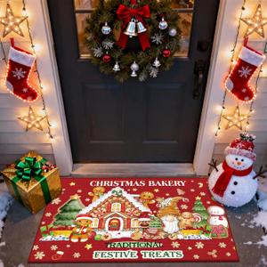Christmas Door Mat 2 x 3 Feet Christmas Entryway Rug Non-Slip Washable Area Rugs Kitchen Bathroom Floor Mats Indoor Carpet Soft Throw Mat for Home Xmas Holiday Decor(Gingerbread Man)