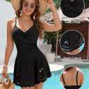 Blooming Jelly Womens One Piece Swimsuit Tummy Control with Cutout Skirt Bathing Suit Modest Twist Front Swim Dress (Black, L)