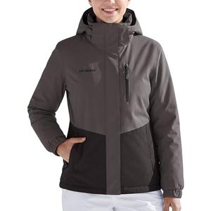 FREE SOLDIER Women's Waterproof Ski Jacket Fleece Lined Warm Winter Snow Coat Windproof Hooded Raincoat (Gray Black,M)
