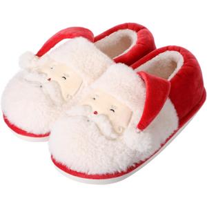 Shyyween Christmas Slippers Unisex Xmas Santa Slippers Non-Slip Fluffy Warm Shoes Winter Soft Slip-on Indoor Outdoor (10-11 Women/8.5-9.5 Men)