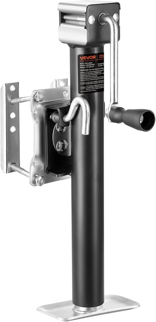 VEVOR Trailer Jack, 2500 lbs Dynamic Load Capacity, Heavy Duty Swivel Bolt-on Trailer Jack with Ergonomic Handle, 15-inch Vertical Travel, Suitable for RV, Horse, Utility, Camping and Yacht Trailers