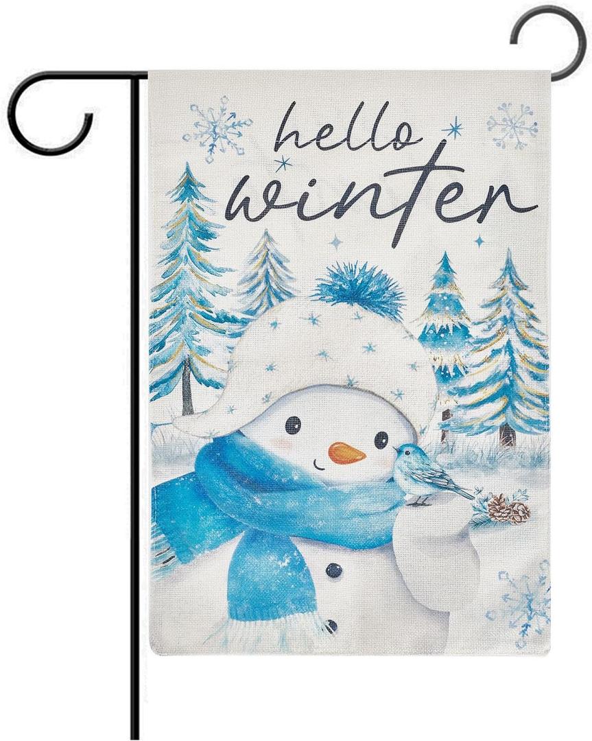 Snowman Hello Winter Garden Flag Merry Christmas Garden Flag 12x18 Inch Double Sided for Outside Decoration Yard Farmhouse