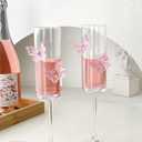 2Pcs Pink Butterfly Wine Glasses, 3D Butterfly Champagne Cups Drinking Glasses Fashioned Wine Cocktails Glassware Romantic Champagne Glasses for Weddings Engagements Party Gifts (Smooth Style)