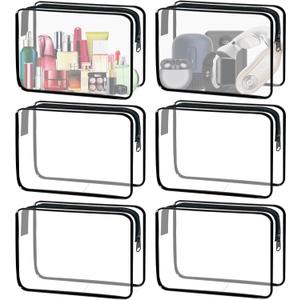 6 Pieces Clear Cosmetics Bag Bulk, TSA Approved Toiletry Bag for Travel, PVC Zippered Clear Pouch Cosmetic Makeup Bag Waterproof Vinyl Plastic Organizer Case for Vacation Bathroom (Large)