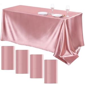 TURSTIN 4 Packs Rose Gold Satin Tablecloth 102 x 58 Inch Overlay Satin Table Cover Rectangle Bright Silk Tablecloth Smooth Fabric Table Decoration for Wedding Banquet Party Events