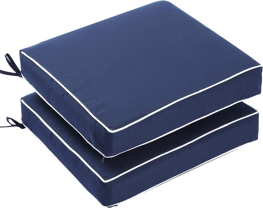 Patio Chair Cushion Set of 2, Square Corner Outdoor Seat Cushions 18 x 16 for Patio Furniture, Water Resistant Outdoor Garden Cushion, Navy Blue (18 x 16inch)