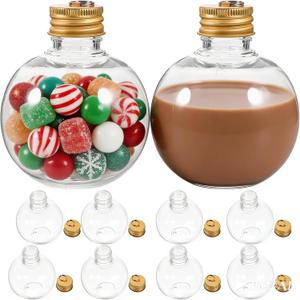 Veemoon Christmas Drink Balls, 250ml Clear Ornament Balls 10pcs Fillable Booze Ball Christmas Tree Ornament Water Bottle Bulb Juice Bottle Xmas Hanging Pendant Ball for Holiday Favor Golden