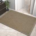 Sturdy Front Door Mat, Absorbent Muddy Dirt Resist Welcome Door Mats Outdoor Indoor, Stain and Fade Resistant, Non-Slip Rubber Backing Low Profile Doormat for Entryway, 3624, Beige (2' x 3' (Rectangular))